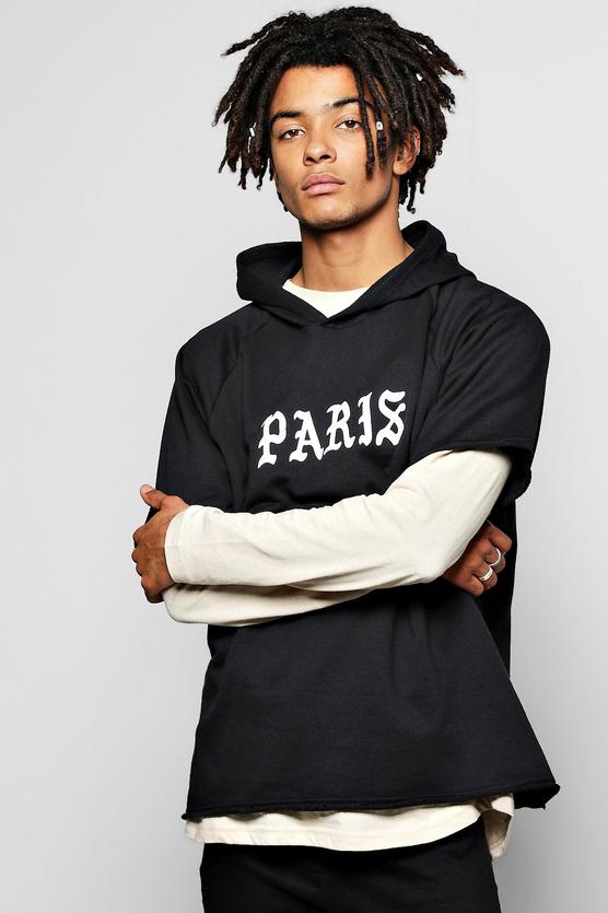 Short Sleeve Boxy Hoodie With Paris Prints